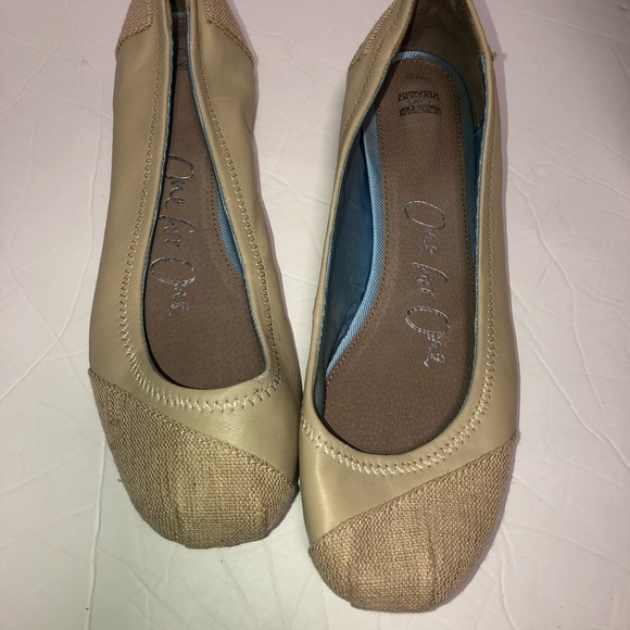 Toms Isabel burlap leather beige ballet flats 9 - Picture 2 of 5